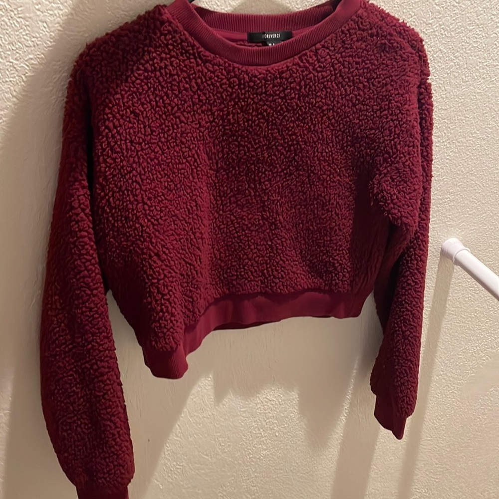 Maroon Fleece Cropped Sweatshirt